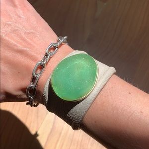 Grey leather and turquoise gemstone cuff bracelet